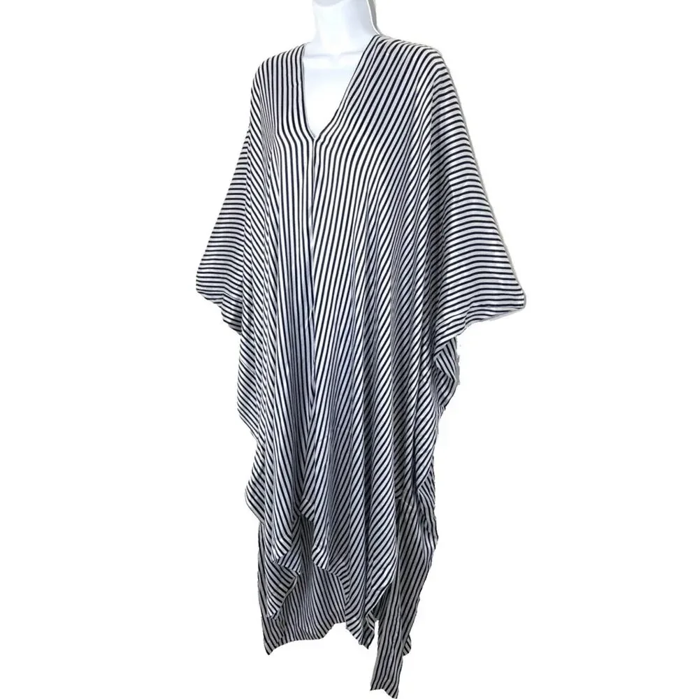 NWT Polo Ralph Lauren Women's One Size Silk Blue Striped Asymmetric Kaftan $328 - Picture 2 of 8